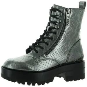 New women’s Sz 6M Guess grey metallic lace up zipper stylish casual combat boots